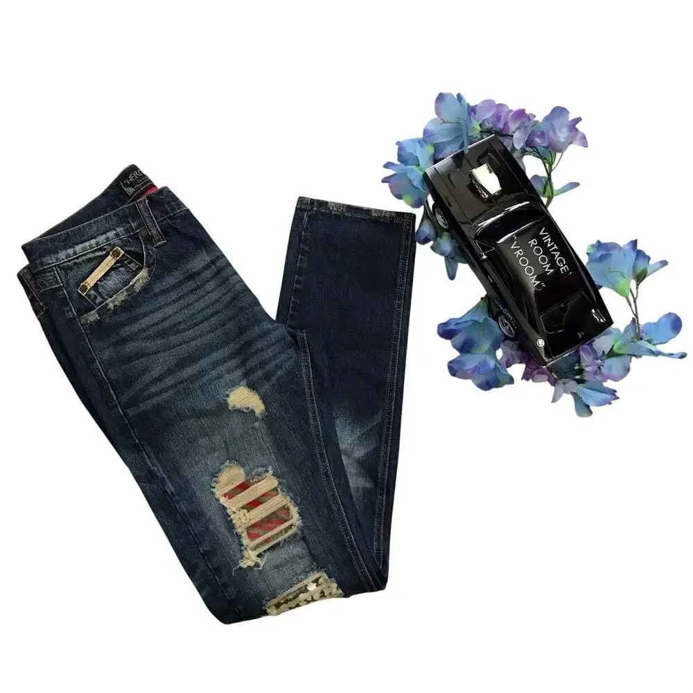 Heritage America NWOT Rip and Repair Dark Wash Skinny Jeans Men 34